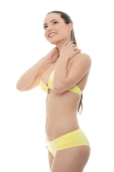 Young woman in swimsuit isolated on  white background