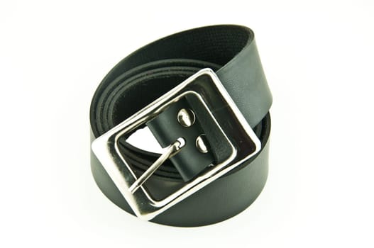 Man's black belt on a white background