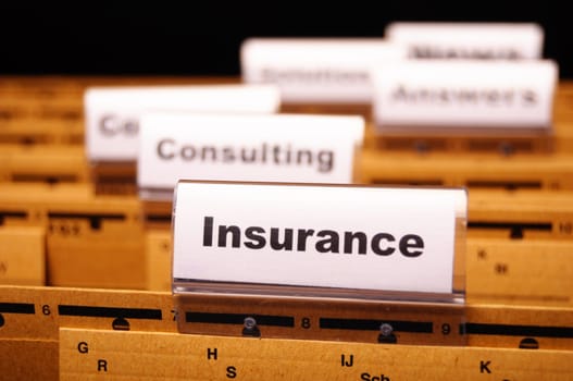 insurance word on business folder showing risk management concept