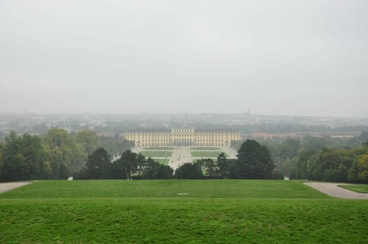 Parks and forecourt of Schoenbrunn Palace in Vienna, Austria