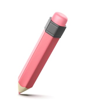 Cartoon style pink colored pencil with rubber eraser