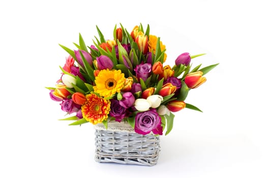 flowers in a basket on white background
