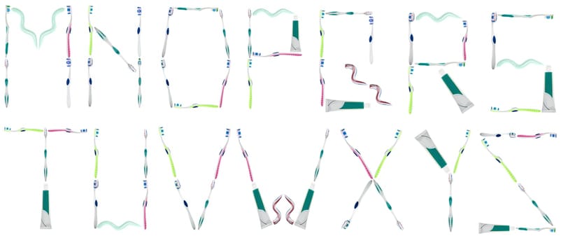M to Z letters made of toothbrushes and toothpaste