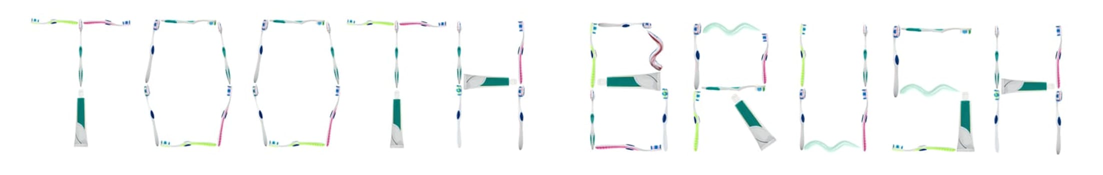 Toothbrush word made of toothbrushes and toothpaste