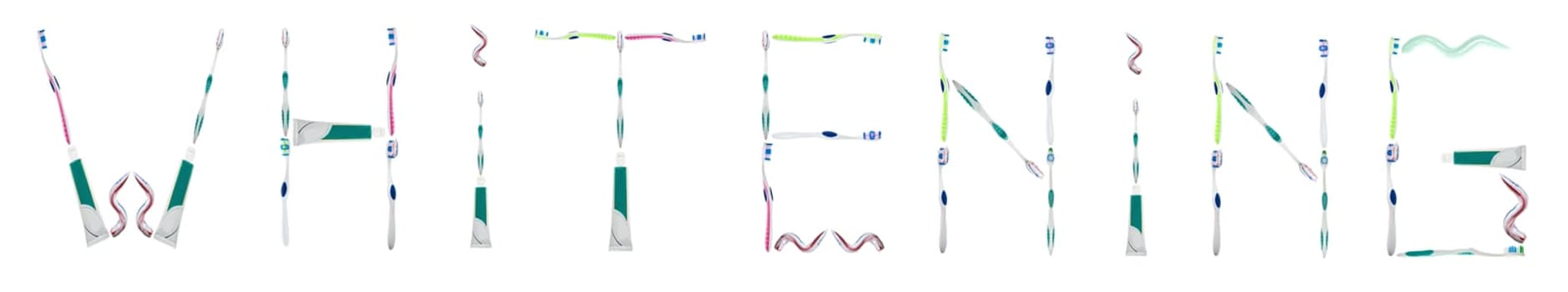 Whitening word made of toothbrushes and toothpaste