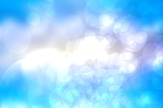 Abstract blurred fresh vivid spring summer light delicate pastel blue turquoise white bokeh background texture with bright circular soft color lights. Card concept. Beautiful backdrop illustration.
