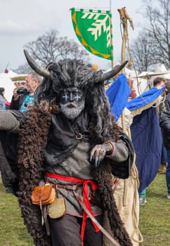 Krakow, Poland - April 11, 2023: Unidentified participants of Rekawka - Polish tradition, celebrated in Krakow on Tuesday after Easter. Currently has the character of festival historical reconstruction