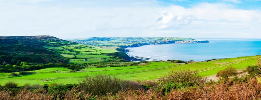Scenic View over of Robin Hoods Bay in Ravenscar, North Yorkshire, England