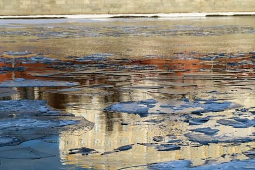 Texture of river ice photographed close up.