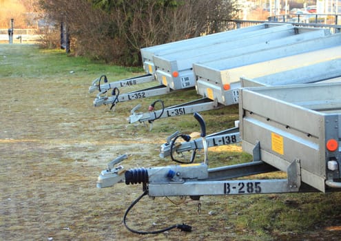 Trailers for rental parked on lawn