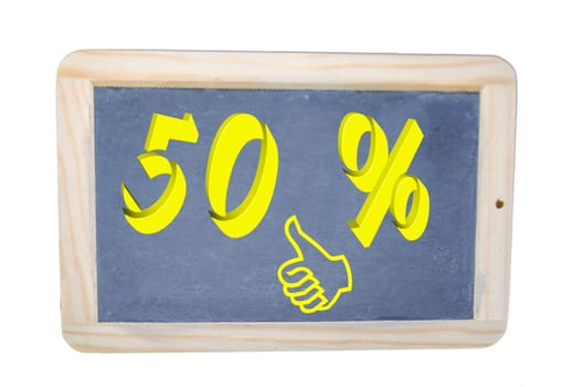 A dark plaque with yellow inscription,50%..