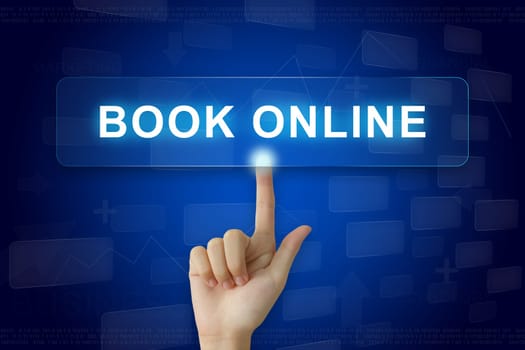 hand press on book online button on virtual screen