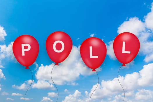 political poll text on balloon with blue sky background