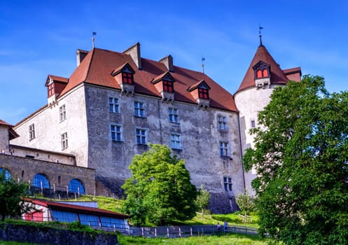 Close up on famous castle of Gruyeres, Fribourg, Switzerland