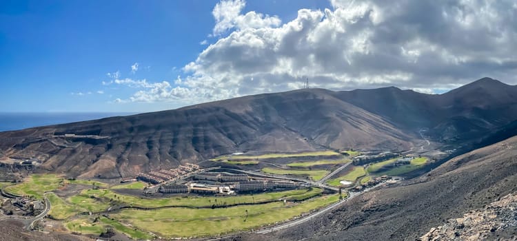View from a mountain range into a valley on Tenerife, a Spanish island.
