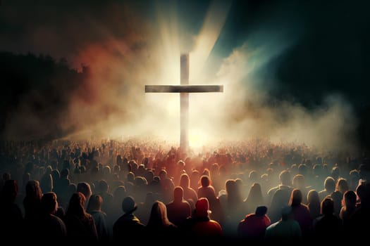 Revelation of Jesus Christ, new testament, religion of christianity, heaven and hell over the crowd of people, Jerusalem of the bible, generative AI