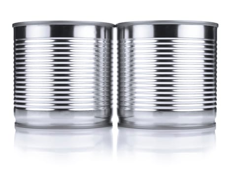 Two identical tin cans isolated on white.