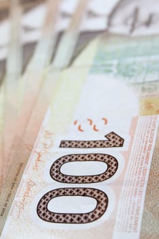 Fan of one hundred dollar bills in Canadian currency