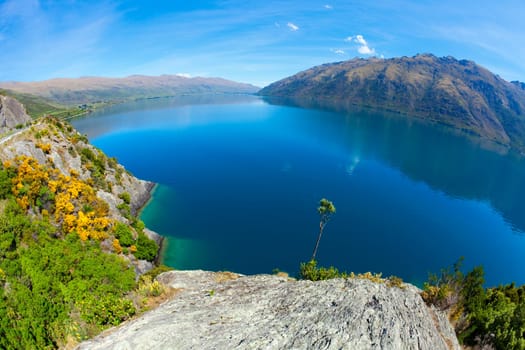 Fisheye image of the mountains surrounding Lake Wakatipu in New Zealand