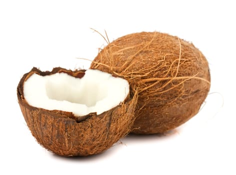 Whole coconut and half  isolated on white background