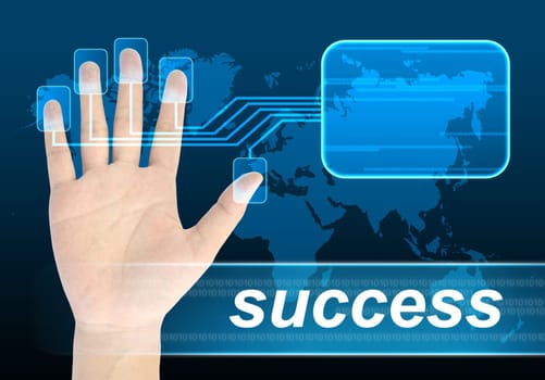 businessman hand pushing success button on a touch screen interface