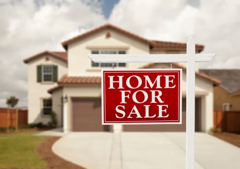Home For Sale Real Estate Sign in Front of New House.