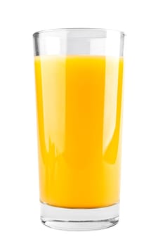 Full glass of orange juice on white background