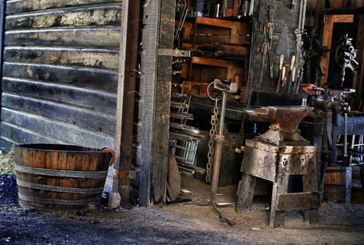 old black smith`s shop in a museum of an old town