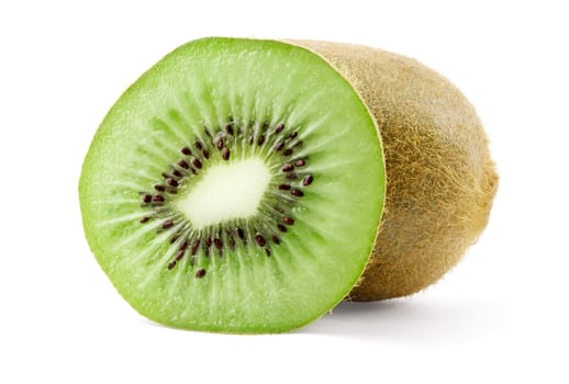 Ripe kiwi and slice isolated on white background