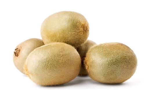 Hill of five whole kiwi isolated on white background