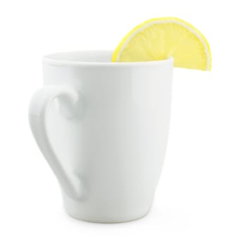 Cup of tea with lemon isolated on white background