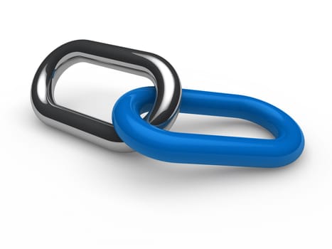 3d blue chrome chain connection security link