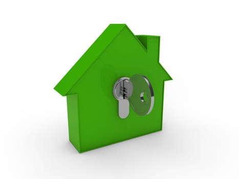 3d house key green home estate security