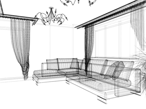 interior of drawing room 3d rendering
