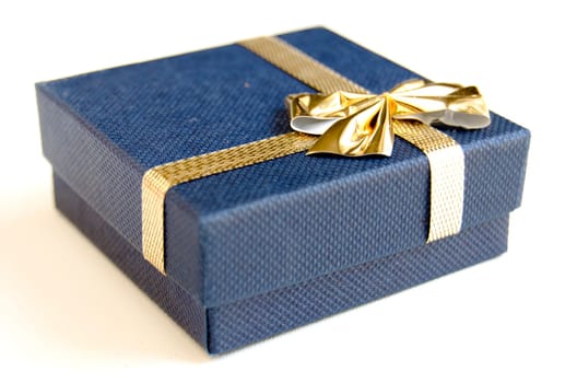 Blue gift box with a golden bow