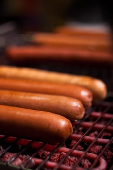 Sausage grill. Shooting a meal on the grill. four of them.