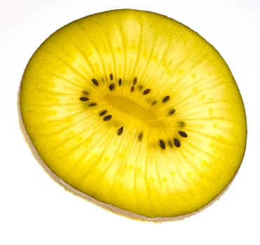 Gold kiwi slice isolated on white background