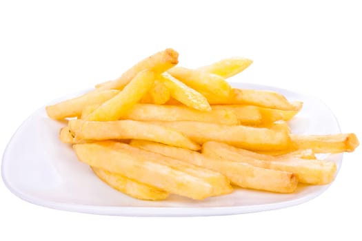 Fries. In the yellow box. On a white background.