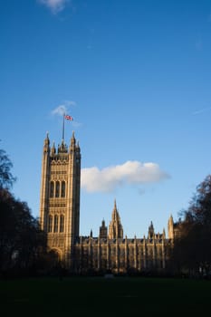 London Victoria Tower stands at the House of Lords end of the Palace of Westminster.