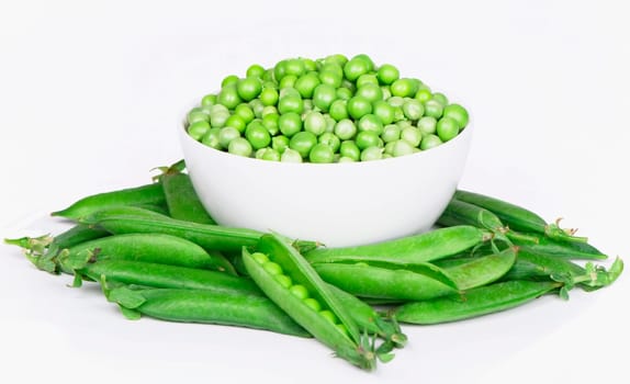 Bowl with green peas the isolated on white background
