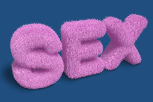 High quality 3d image of furry SEX letters on a blue background