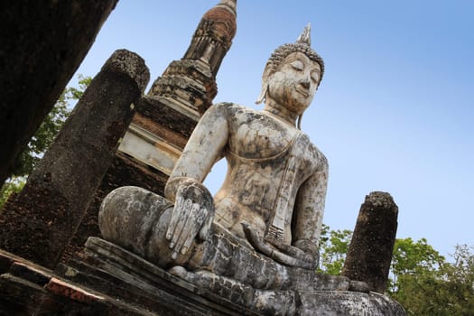 old buddha statue in the temple ruins of sukhothai historical park the ancient capital of thailand