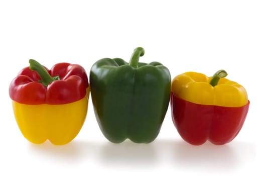 Three colorful  bell pepper , isolated on white background
