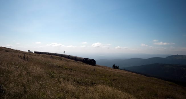 Harz narrow gauge railway. View from Brocken in Harz, Germany.