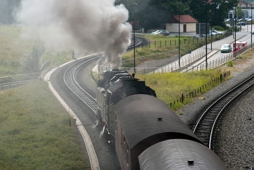 Steam train leaving Wernigerode station, Harz, Germany.