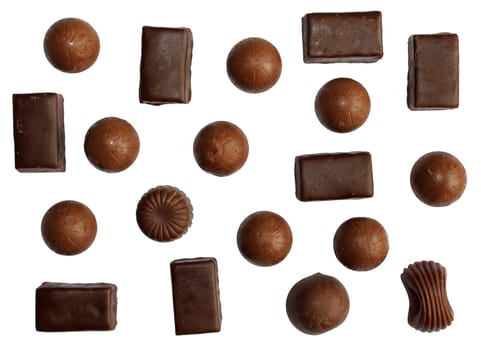 Assorted  chocolate on a white background