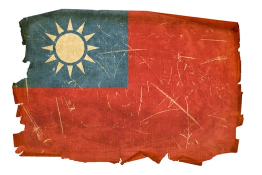 Taiwan Flag old, isolated on white background.