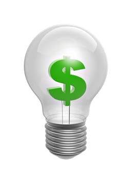 bulb with green dollar symbol inside isolated on white background