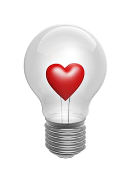 bulb with red heart symbol inside isolated on white background