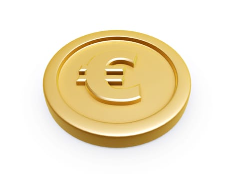 euro symbol gold coin isolated on white background